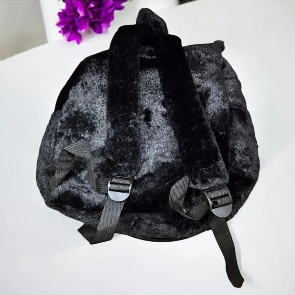 Kuromi Plush Backpack Sanrio Hello Kitty Black Furry Kawaii Spooky Book Bag 15”